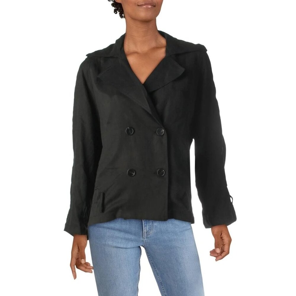 Essue Womens Black Woven Belted Military Jacket NWOT-S